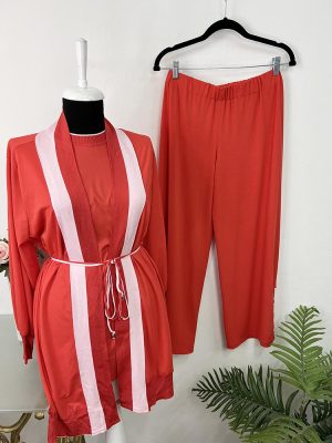Compleu trei piese maieu cardigan cu cordon si pantaloni evazat Geisha L
